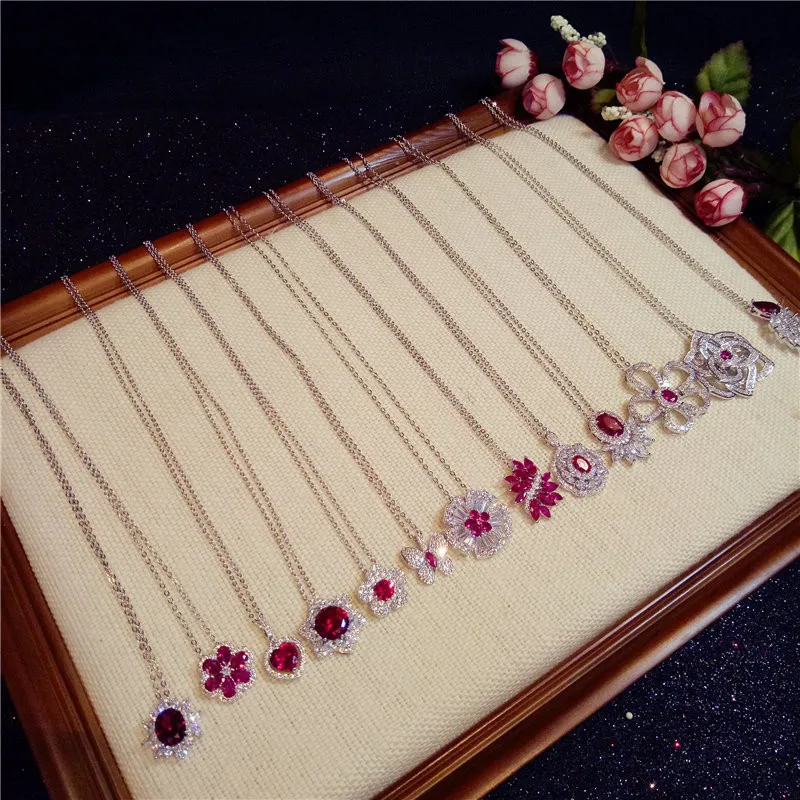 Женское ожерелье с подвеской до ключиц серебро 925 пробы рубином | Украшения и