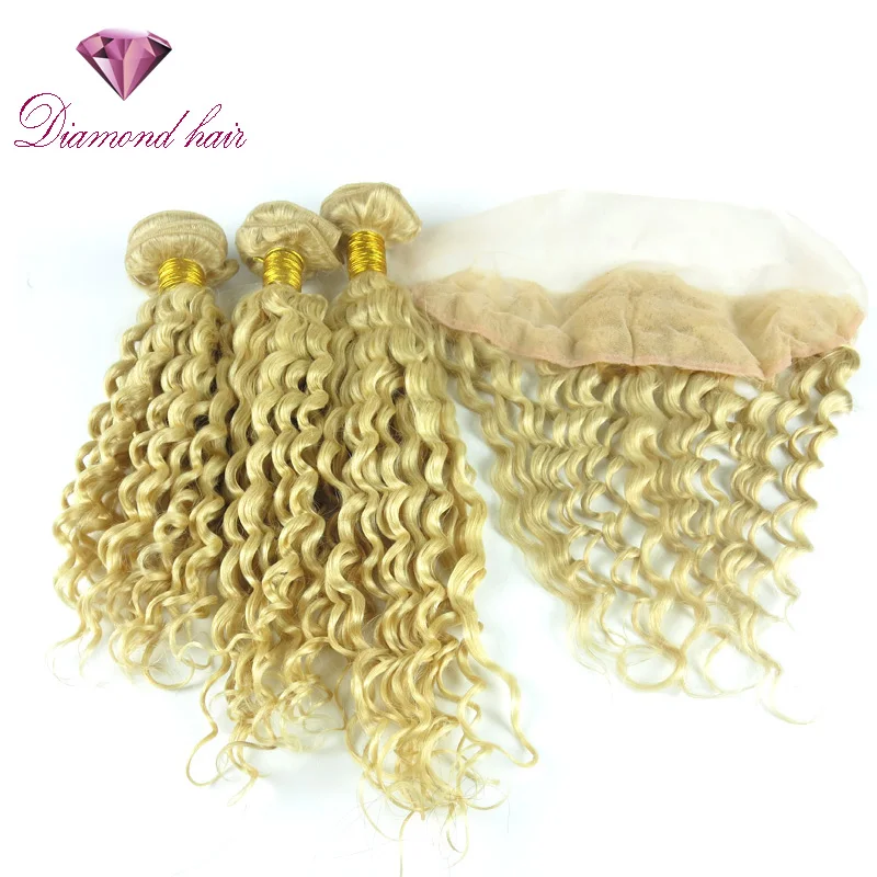 Высший Сорт 613 Блондинка Бразильский Девственные Волосы Глубокая Волна Кружева