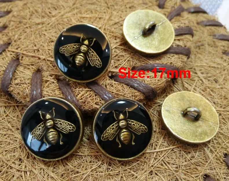NO1 size 17mm black Новинка, 10 шт., модная высококачественная металлическая куртка с пчелами и капельным маслом, пуговицы для рубашки, свитера, пуговицы, аксессуары, 17 мм - Цвет: NO1 size 17mm black