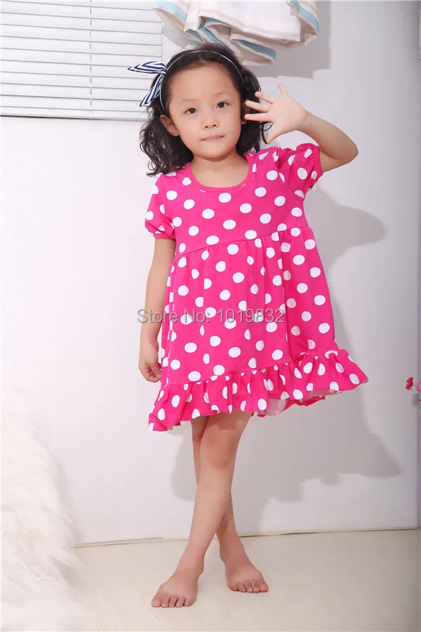 2014 год милое платье для девочки с дизайном розового цвета белым горошком