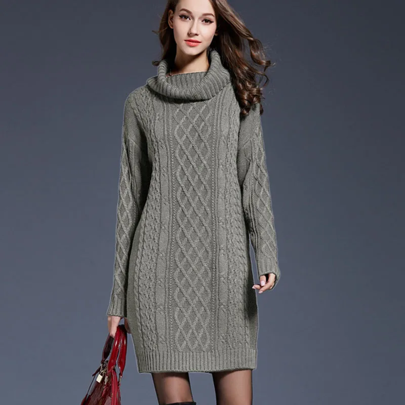 Осенне-зимний вязаный свитер женский новое платье-свитер длинный однотонный