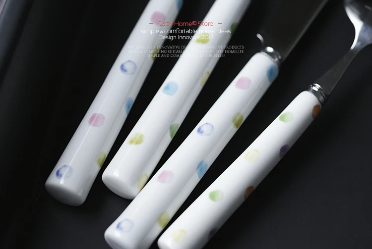 Столовые приборы из нержавеющей стали с керамической ручкой яркие ложки вилки