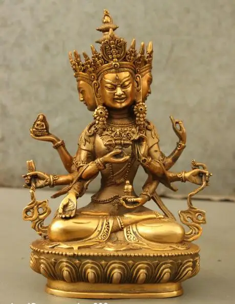 S02000 9 &quotТибет Старая Бронза свинка 3 головы 8 Arms Namgyalma &amp Ushnishavijaya статуя Будды (B0328) -