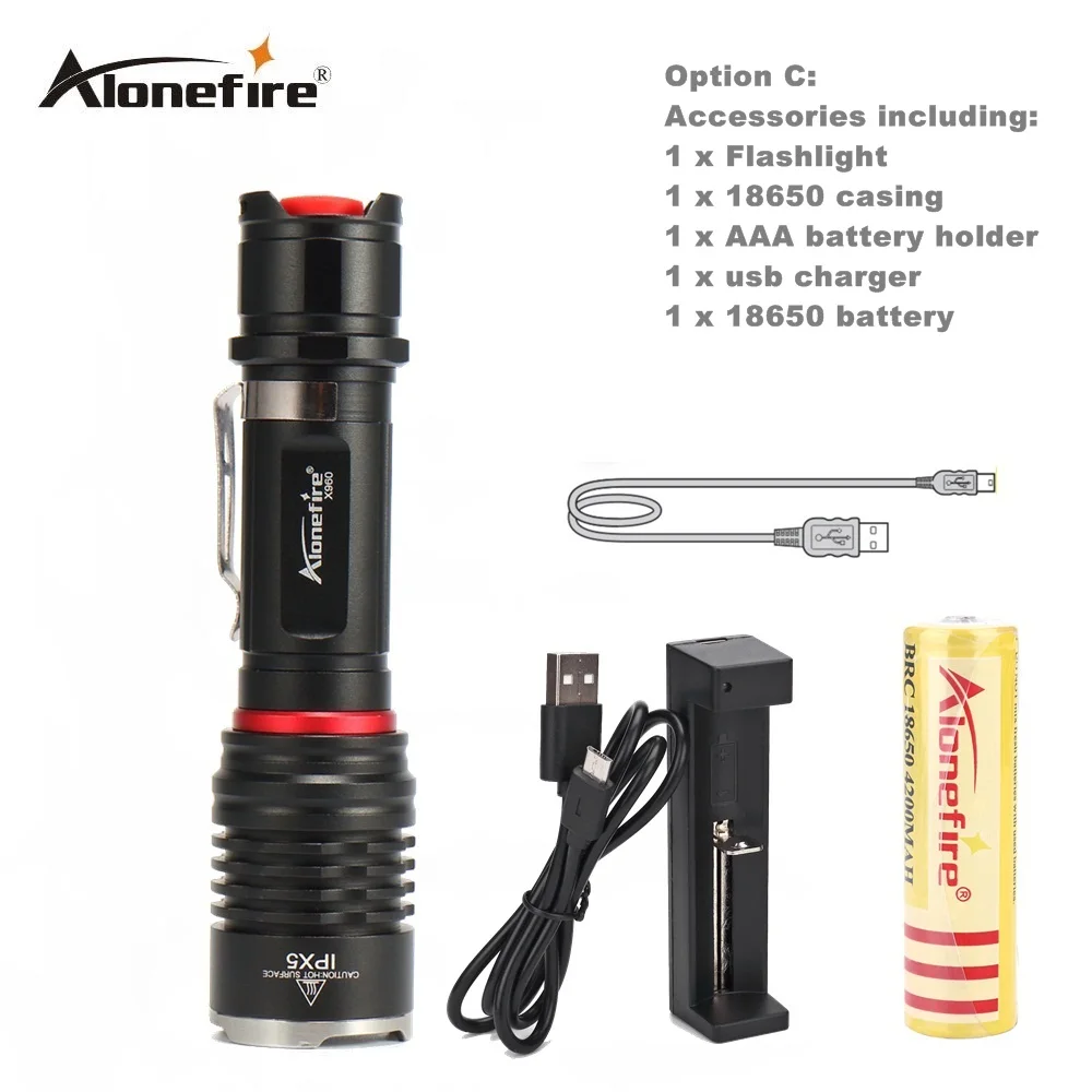 Option C AloneFire X960 USB удобный мощный светодиодный фонарик Перезаряжаемые факел usb велосипедная фара карманный светодиодный Масштабируемые светодиодные лампы для охоты - Испускаемый цвет: Option C
