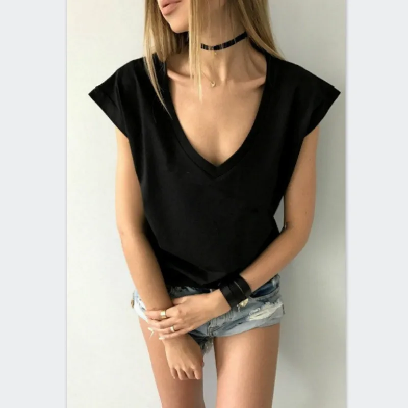 2017 летние женские свободные повседневные сексуальные футболки с коротким
