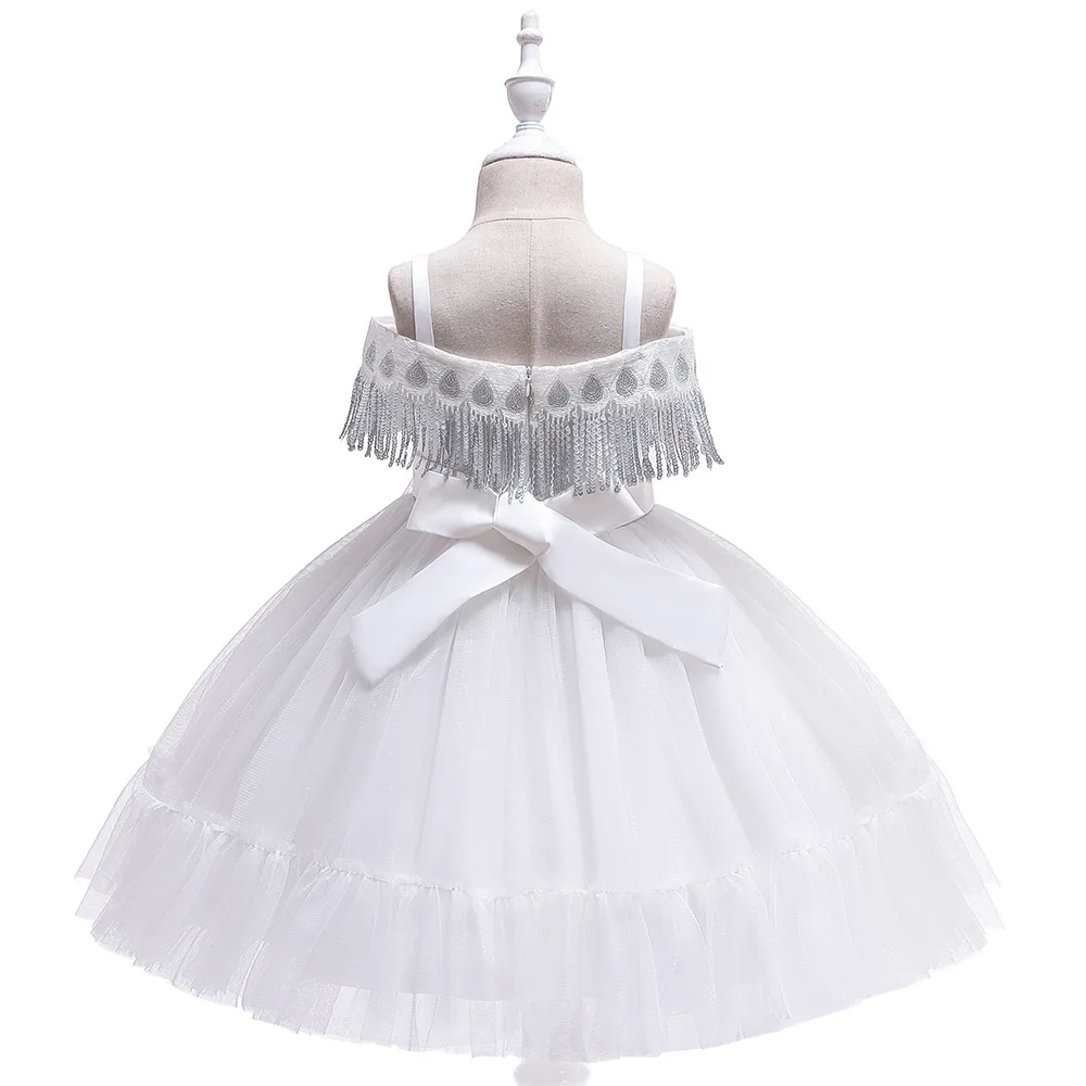 Лидер продаж Белое Бальное платье с блестками для девочек в цветочек на свадьбу