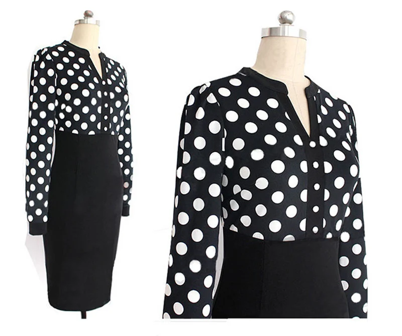 Женщины Формальные 2017 элегантные вечерние в горошек платья карандаш лоскутное