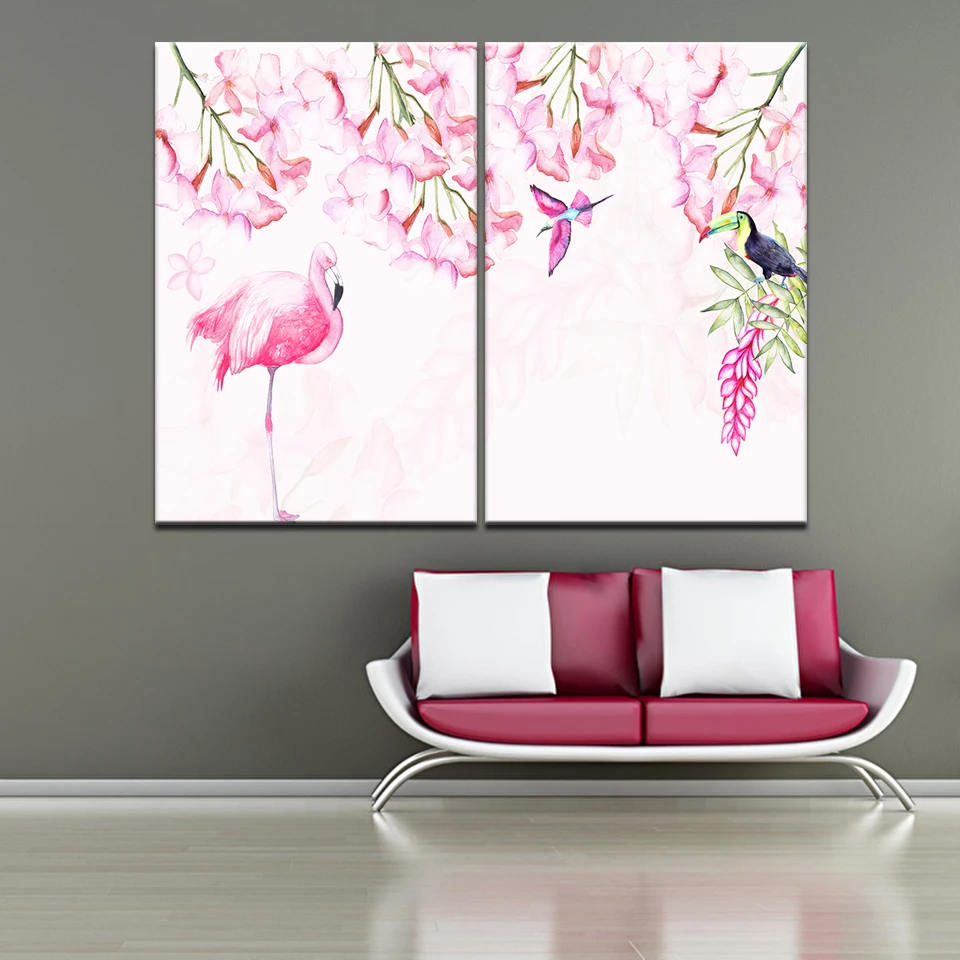 Abstract Watercolor Flower Wall Art Canvas Painting Animal Bird Pink Mural Flamingo Home Decor Living Room Picture Poster | Дом и сад