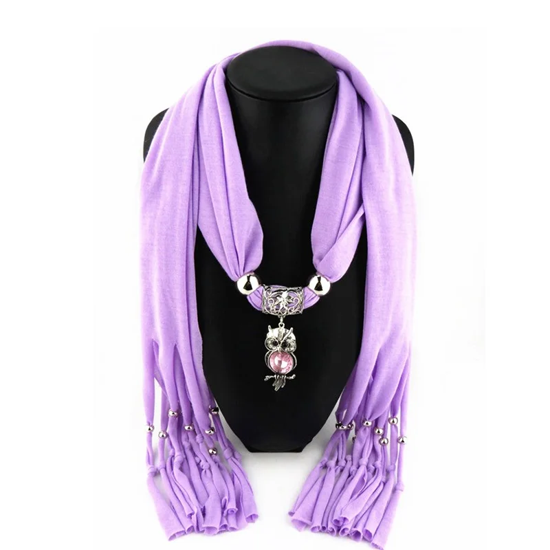 Женский шарф ожерелье RUNMEIFA с подвеской в виде совы и кисточками аксессуар для