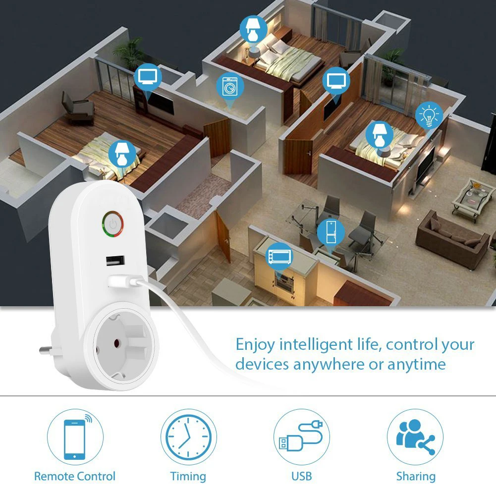 Smart Wi Fi мощность розетка с USB Дистанционное управление приложение таймер функция