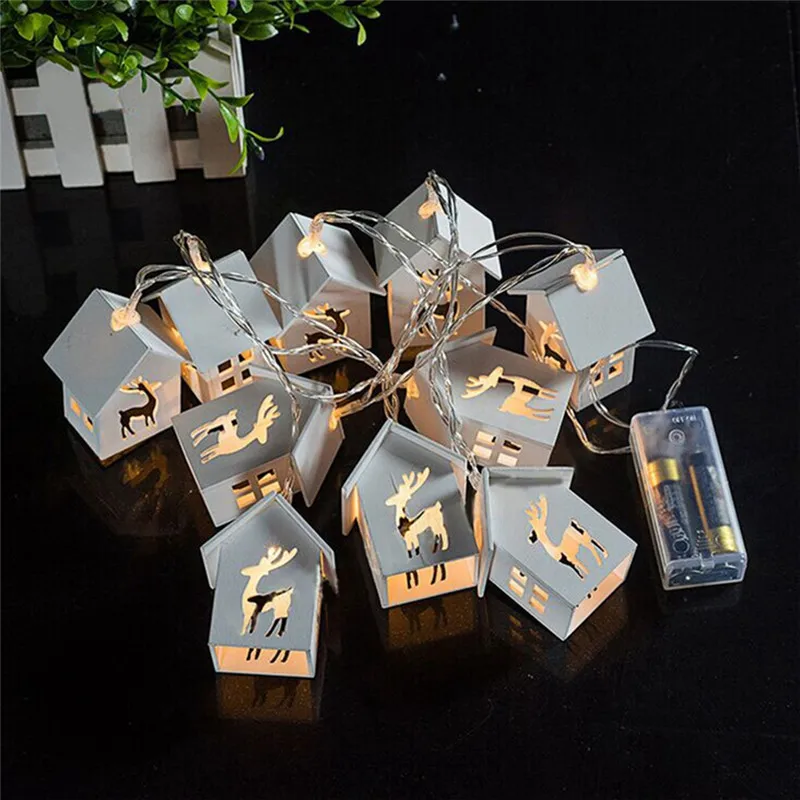 10LED гирлянда с деревянным домом олень строка светильник номер Декор Свадебная