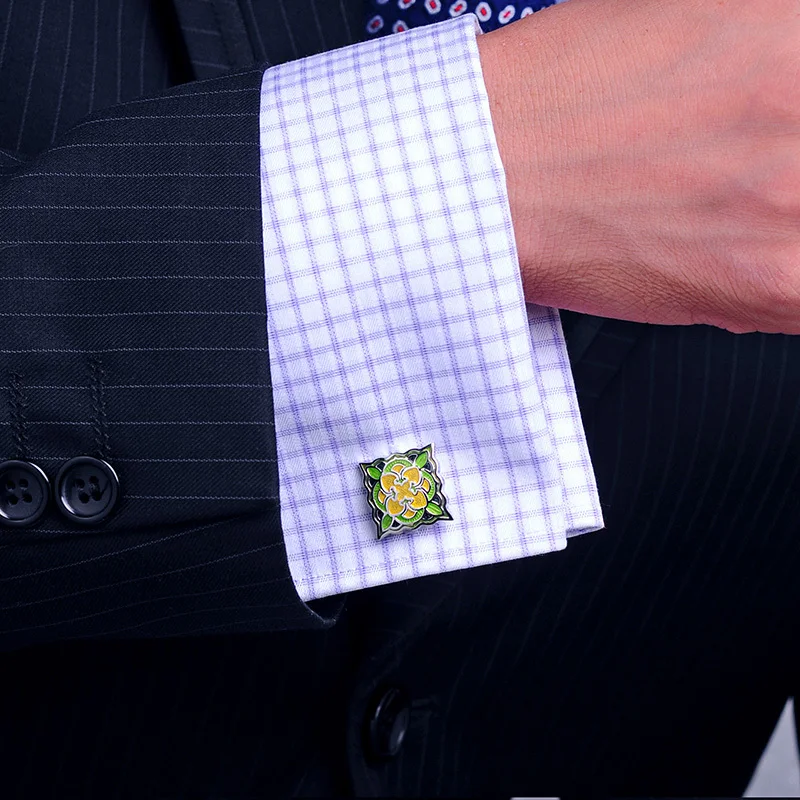 KFLK модные популярные запонки для рубашек мужчин брендовые на пуговицах зеленая