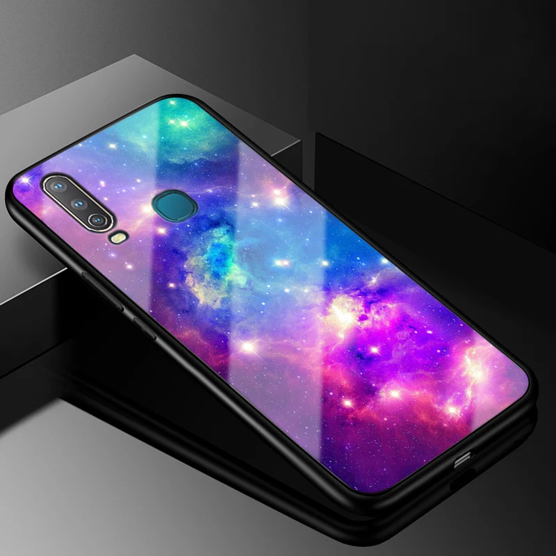 ДЛЯ VIVO Y17 чехол PC Пластиковый стеклянный чехол для телефона черный ТПУ бампер чехол для Vivo Y17 Y 17 Y15 Vivo 1902 Y12 Y3 Y 12 чехол