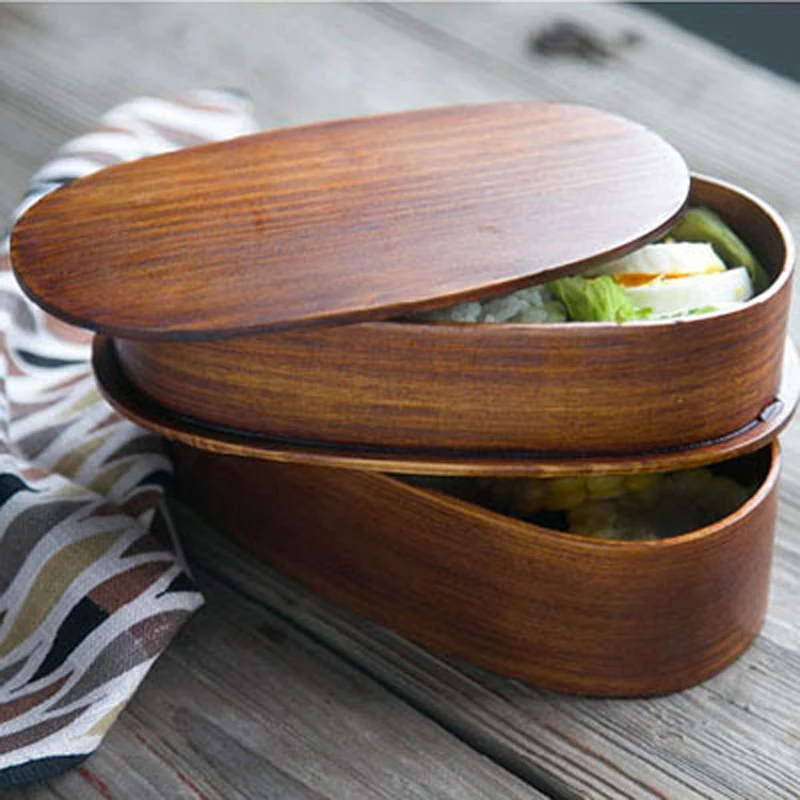 Столовая посуда коробки для еды японский деревянный Ланч-бокс детский школьный