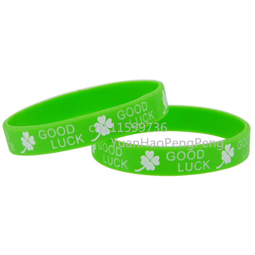 50pcs/Lot Good Luck with Clover Leaf Silicone Debossed Filled in Colour Wristband Bracelet | Украшения и аксессуары