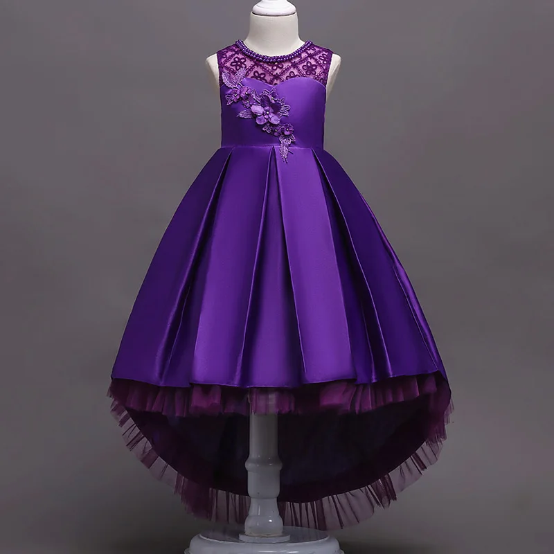 purple Кружевное вечернее платье принцессы для первого причастия для девочек; пышные платья для девочек с грушами; фатиновые Платья с цветочным узором для девочек - Цвет: purple