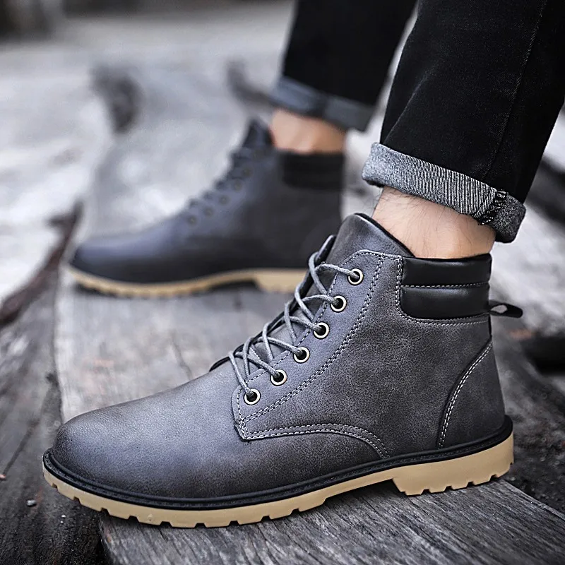 Зимние ботинки мужские очень теплые удобные Martin модная зимняя обувь на шнуровке