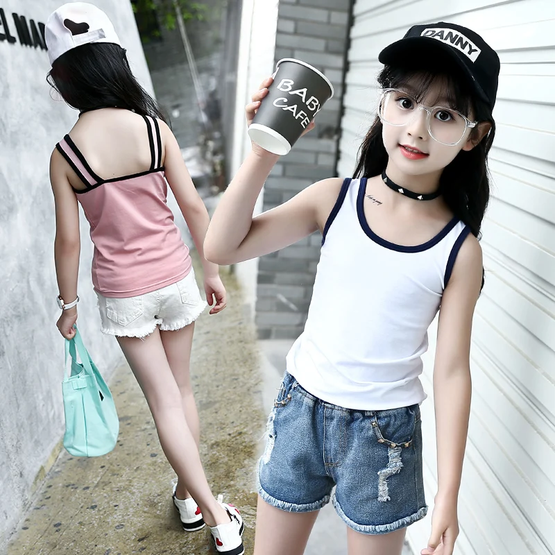 

Baby Girl Clothes Summer Solid Casual Sleeveless T-shirts Girls Tops Soft Kids Clothes Outfits Vestidos for 6 8 10 12 Years