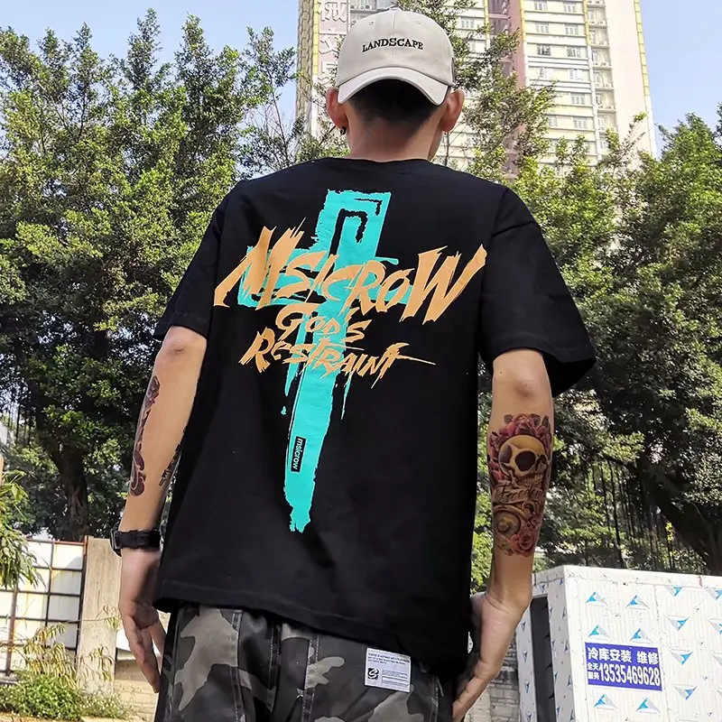 Мужская футболка в стиле хип хоп с принтом уличная мода крутой круглый вырез