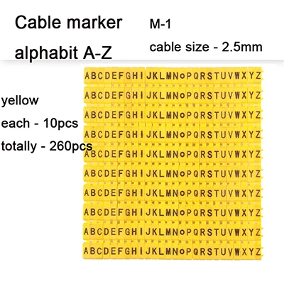 Пластик Кабельные маркеры клип M-0 M-1 M-2 M-3 маркер для кабеля alphabit A-Z кабель Size1.5 sqmm желтый цвет кабель изолированный маркеры - Цвет: M-1-260PCS-yellow