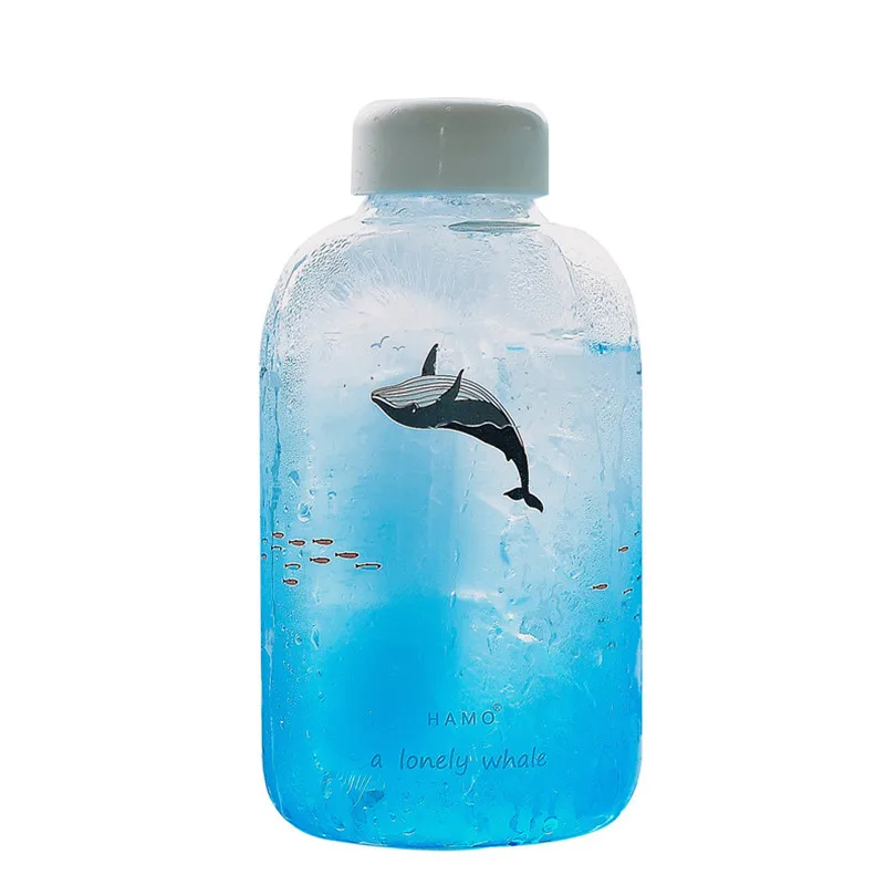 600 мл стеклянная бутылка для воды с чехлом мультяшная рисунком Кита изображением