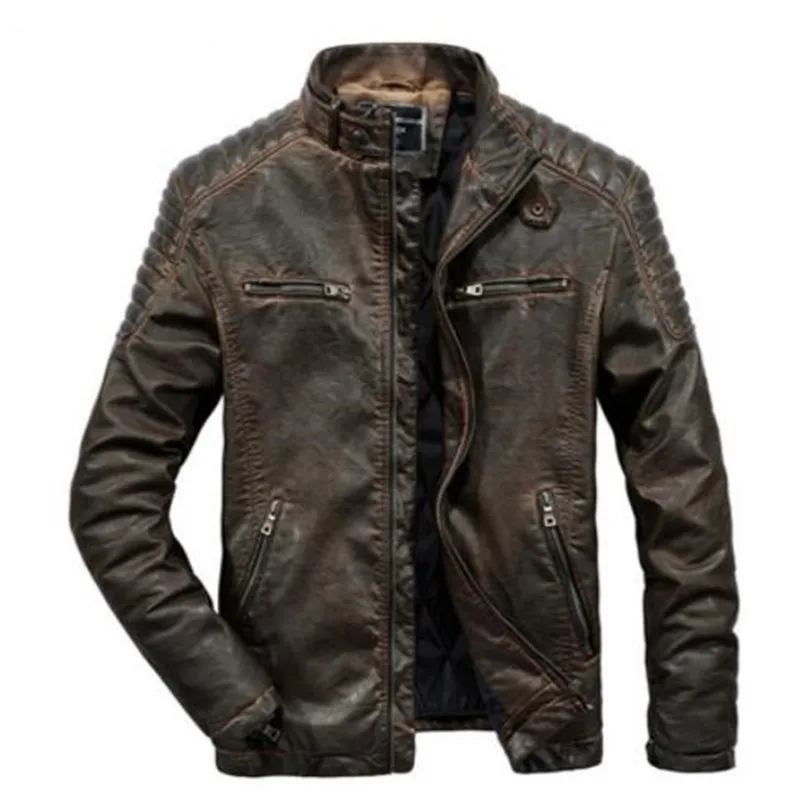 Куртка из натуральной кожи Мужская винтажная коричневая черная зимняя теплая