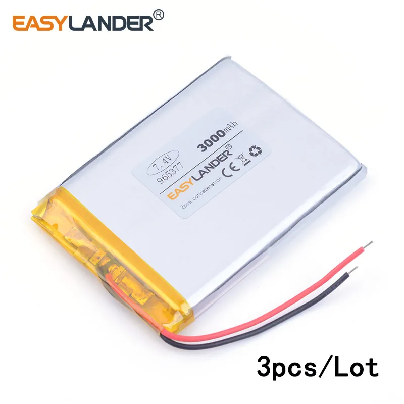 

3pcs /Lot 3000mAH 965377 3.7v lithium Li ion polymer rechargeable battery for tablet pc cell phone POWER BANK E-book tablet pc