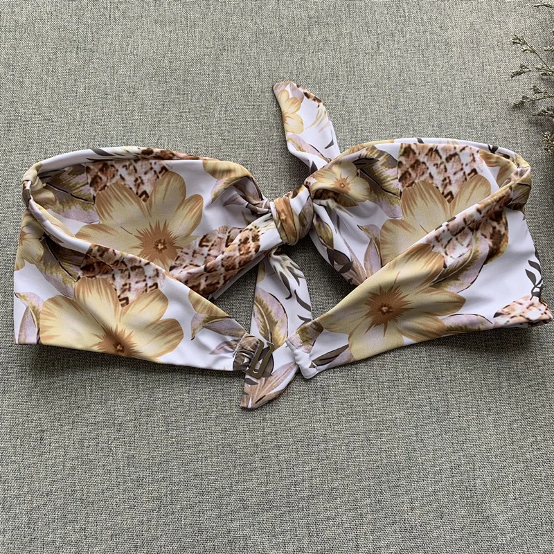 Bikinx купальный костюм бандо с узлом, сексуальный купальник с пуш-ап, женский купальный костюм, бикини с принтом и оборками, микро-костюмы из двух частей, Новинка