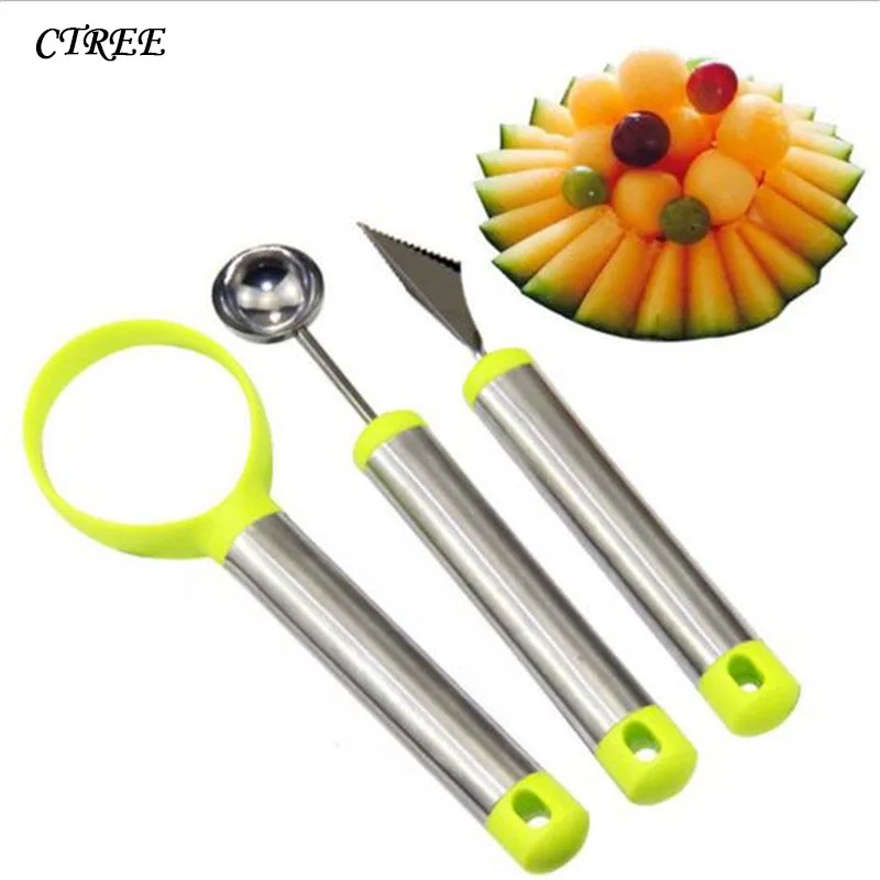 

CTREE 3 Pcs/Set Fruit spoon Tools Stainless Steel Fruit Platter Cut Watermelon Spoon Carved Knives Kitchen Gadget 2 Colors C537