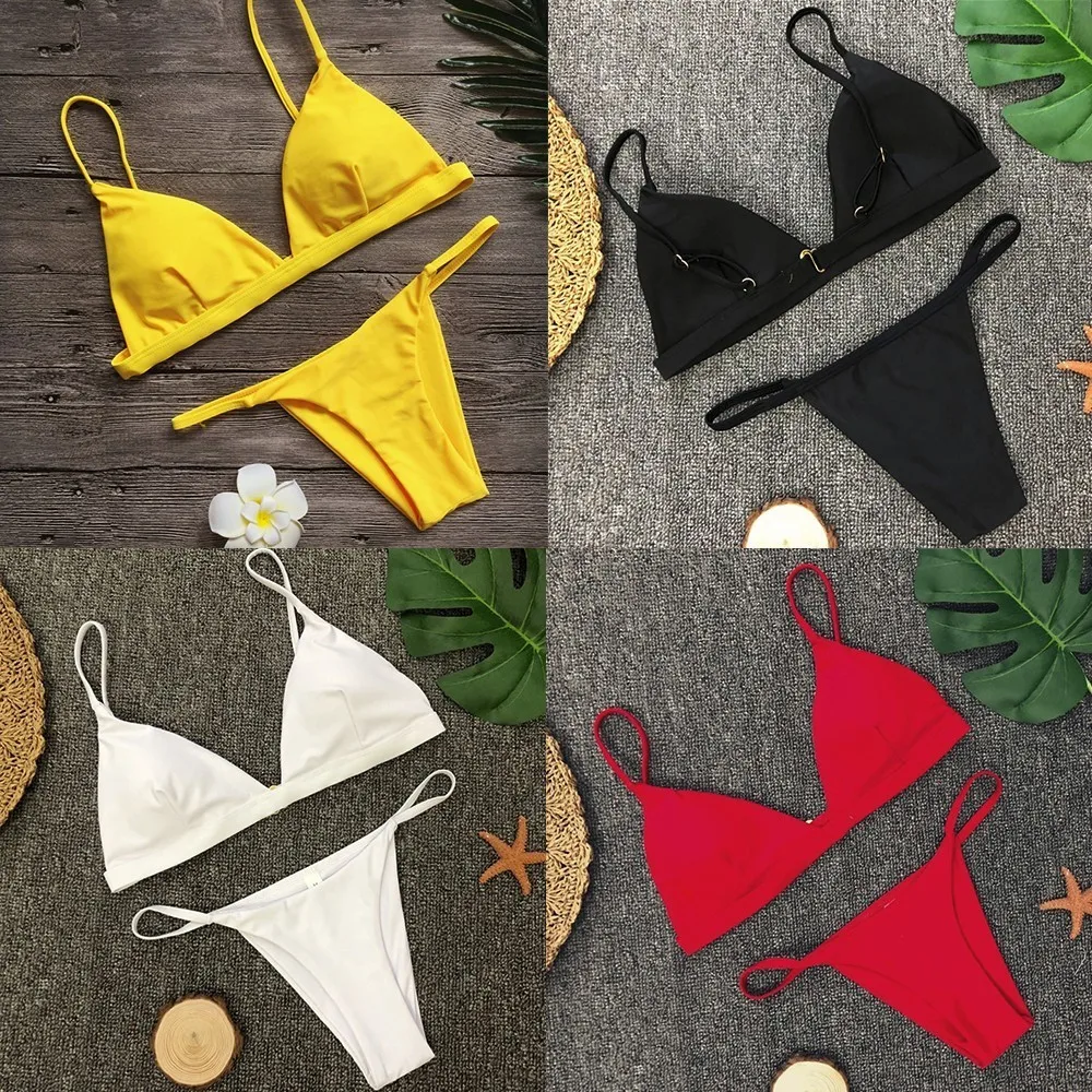 

Women Sexy Two Pieces Bikini Set Micro Bikinis Swimwear Swim Suit Solid Padded Swimsuits Push Up Brazilian Bathing Suits Biquini