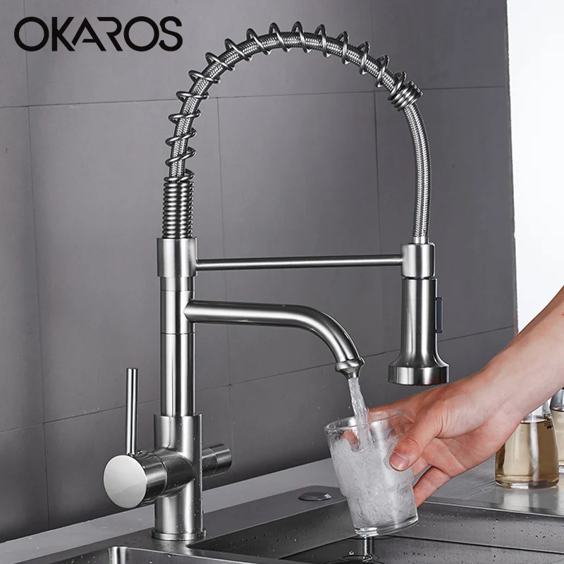 Смеситель для кухонной раковины OKAROS 3 сторонний фильтр с двойным распылителем и