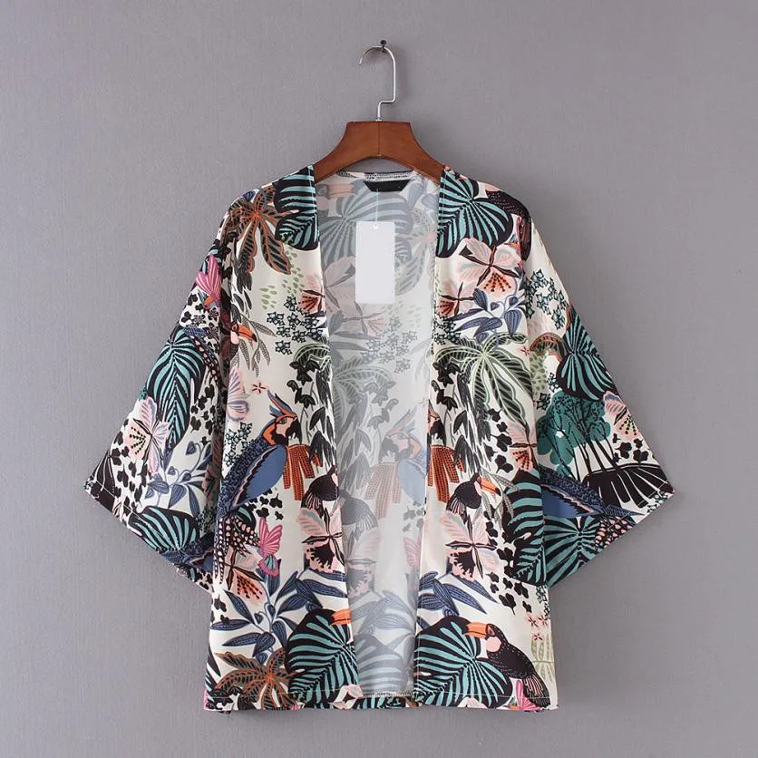 2019 Plus Size S-2XL Summer Sunproof Chiffon kimono Cardigan Fashion Women Floral Beach Camisa Mujer |