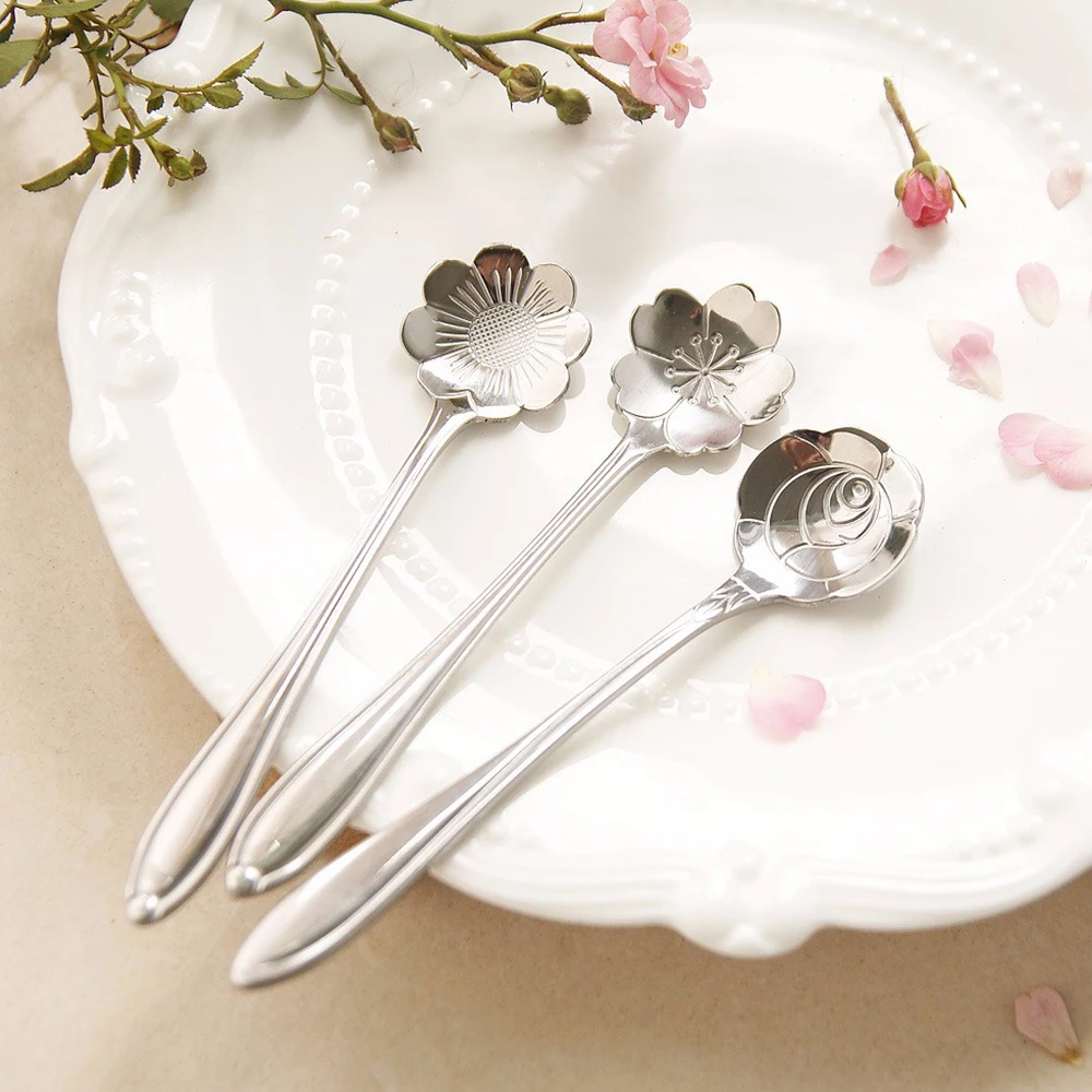 Coffee Tool 8 Pieces Stainless Steel Creative Flower Spoon Tableware Tea Spoons Ice Cream Set Sliver Gold | Дом и сад