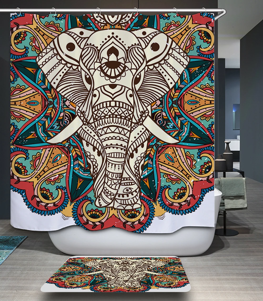 Индийский слон 3D olyester Водонепроницаемая занавеска для душа Современная