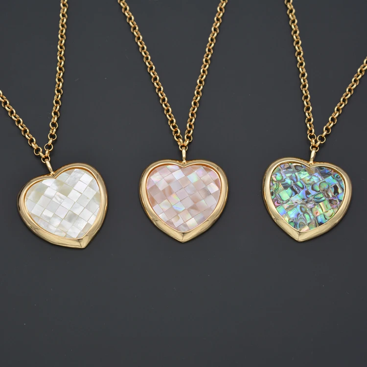 

High Quality Fashion Gold Necklace Female Jewelry Zircon Inlaid Sea Shell Necklace Charm Heart Necklace