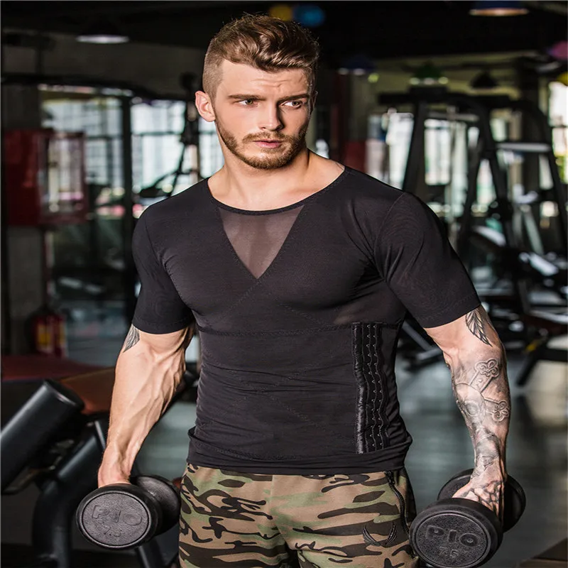 Men's Shapers Slimming Belt Belly tshirts Waist Corsets Posture Corrector Underwear Male Breathable Compression Body Shaper