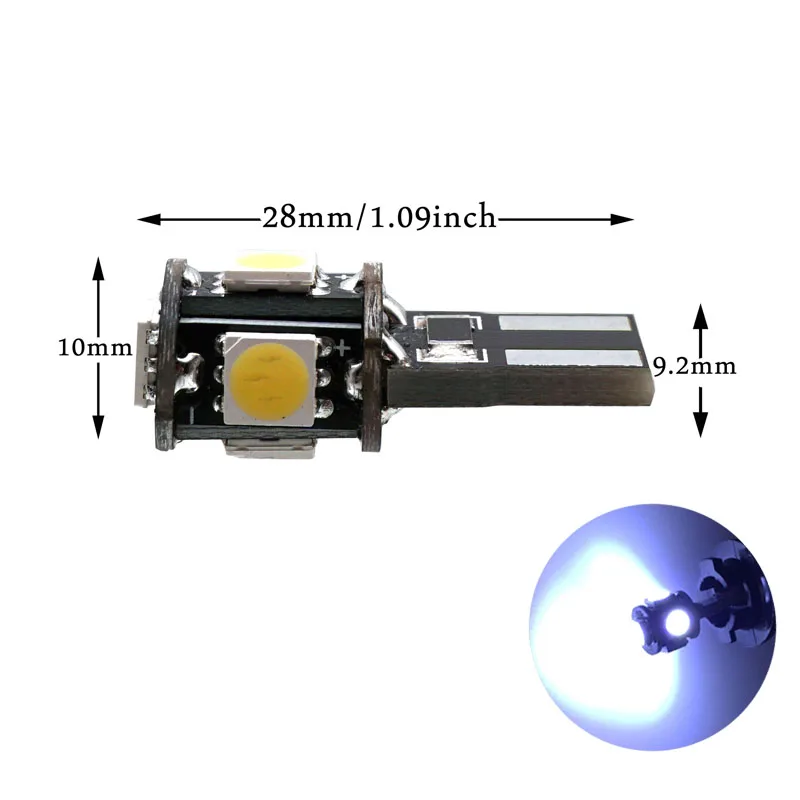 T10-5smd-C wite 2 шт. 12 В T10 светодиодный Предупреждение ющий декодер компенсатора 501 192 168 без Canbus OCB резистор погрешности нагрузки+ W5W номерной знак светодиодный лампы Ciihon - Цвет: T10-5smd-C wite