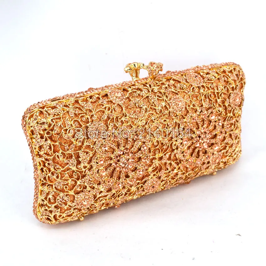 Женская сумка клатч с цветами вечерняя сумочка цвета шампанского со стразами и