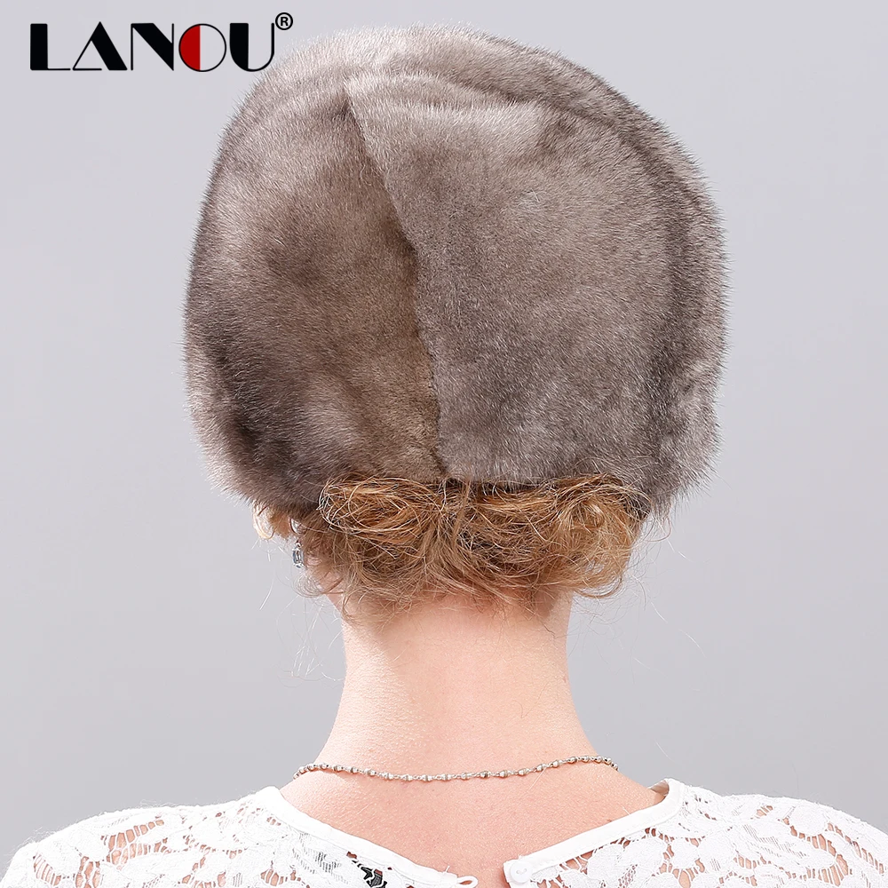 Женская зимняя обувь норки Кепки Регулируемый целый кусок Мех животных шапочка с