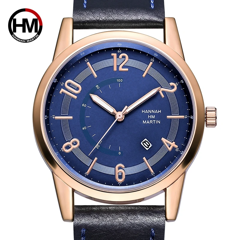 

Hannah Martin Luxury Brand Watch Men Business Casual Men's Quartz Wristwatch Leather Strap Relogio Masculino Calendar Clock Gift