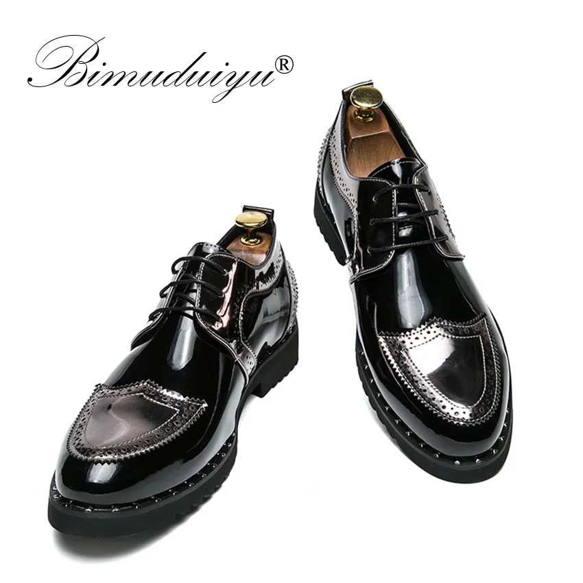 Кожаные броги BIMUDUIYU мужские деловые туфли на плоской подошве Модные острые