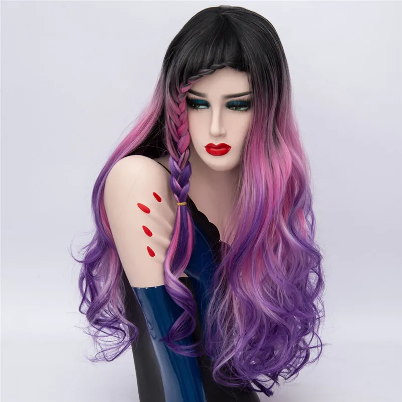 MSI Wigs длинные косы косплей парики для женщин Радужный Омбре плетение синтетический волнистый парик натуральный Фиолетовый Синий Розовый волос