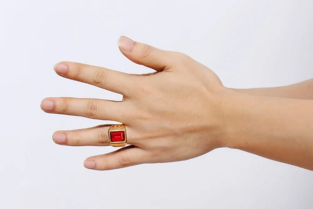 Модное красное блестящее кольцо Стразы золотого цвета мужское праздничное