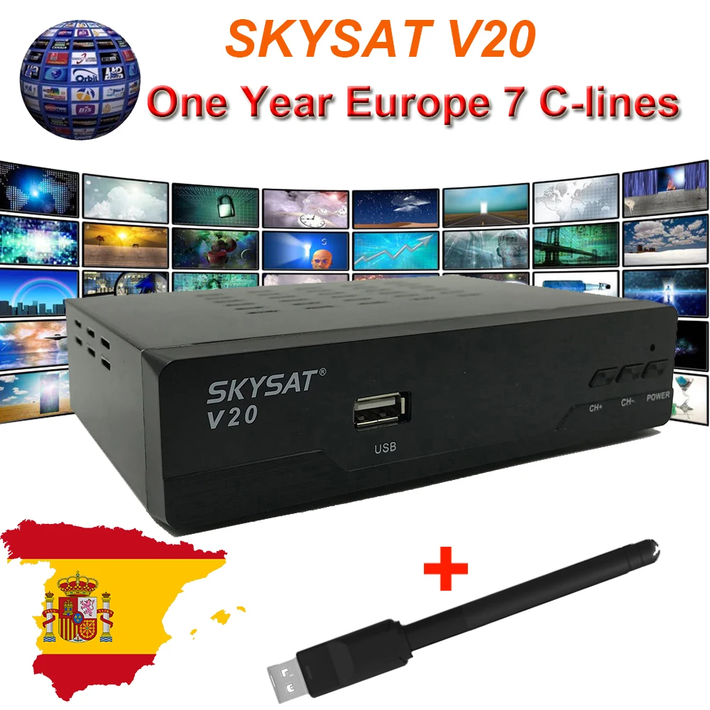 SKYSAT V20 H.265 DVB S2 Full HD 1080P спутниковый ресивер + 1 год Европа Испания Германия польский