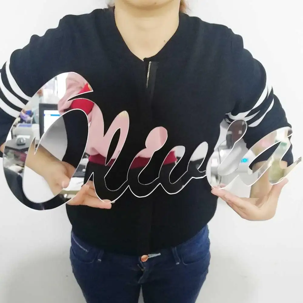 mirror silver На заказ Зеркало Золотой Знак BabyShower Свадебные украшения персонализированные акриловые имя знак вечерние настенные вешалки - Цвет: mirror silver