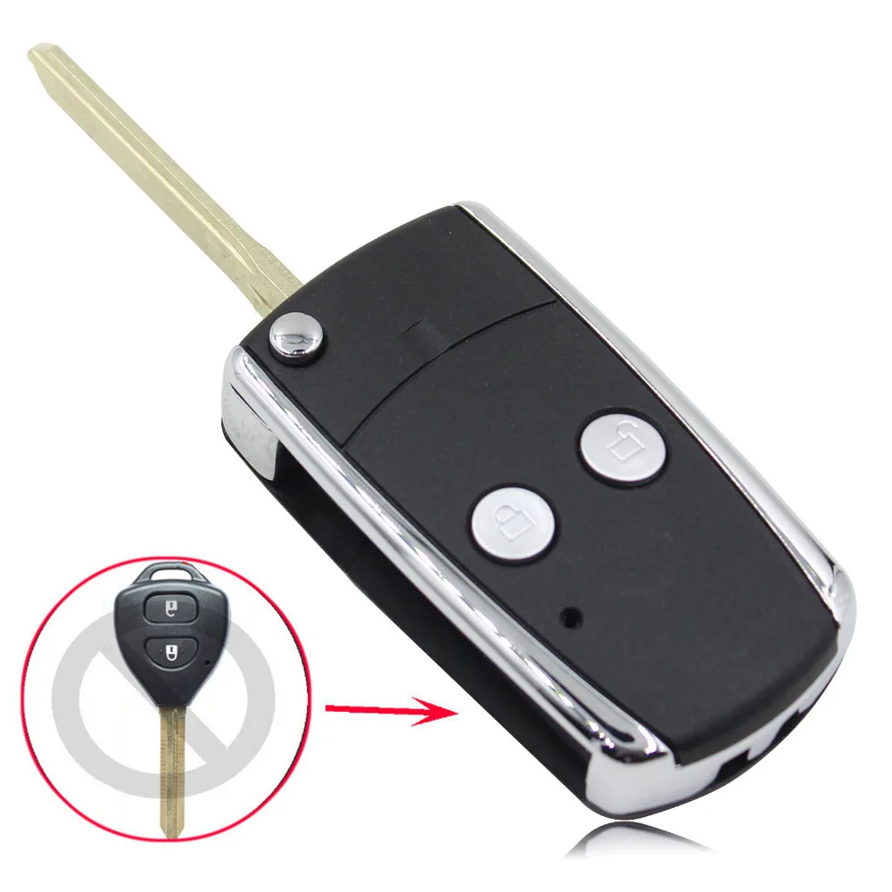 Раскладной флип-чехол для ключей KEYYOU с 2 кнопками для Toyota Camry Corolla Yaris Hilux блестящая металлическая рамка для ключей