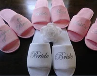 personalize pink white wedding bridesmaid bride spa slippers matron of honor hen night bachelorette party favors gifts