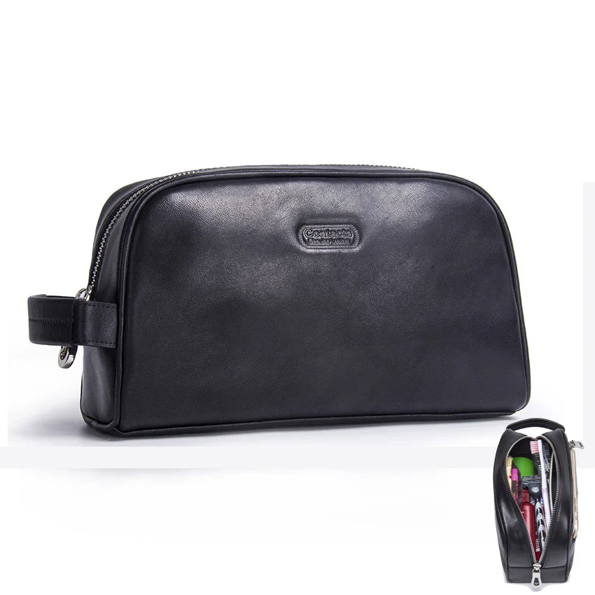 style 2 black CONTACT'S Кожаная косметичка из натуральной кожи для коротких поездок, в винтажном стиле мыть мешок для мужчин косметички - Цвет: style 2 black