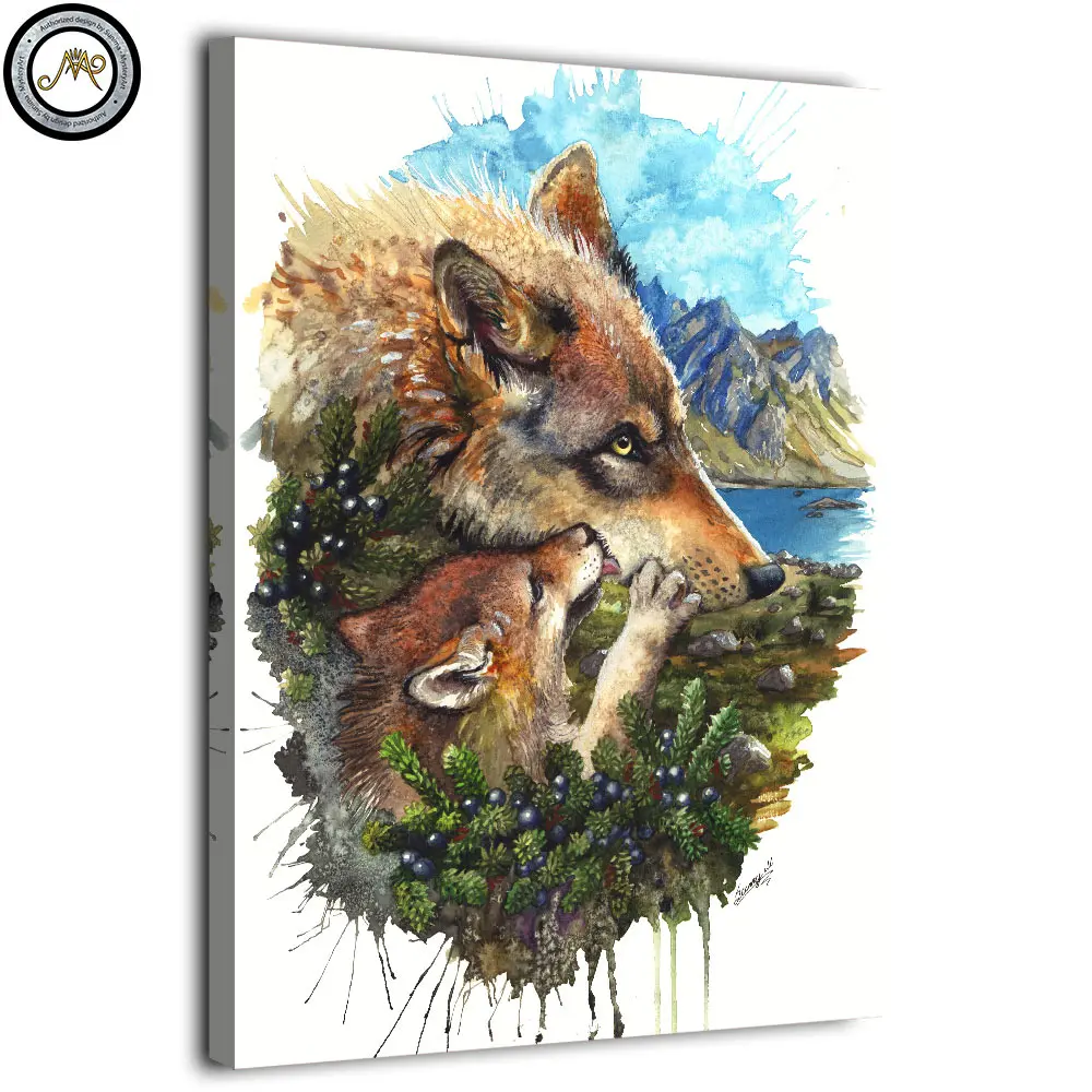 HD печатная 1 панель холст живопись абстрактный волк cub mother от Sunima художественные