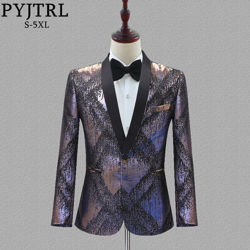 only jacket PYJTRL, мужские цветные жаккардовые приталенные блейзеры с геометрическим узором, сценический костюм для певцов, платье для выпускного, пиджак, модное пальто для мужчин - Цвет: only jacket